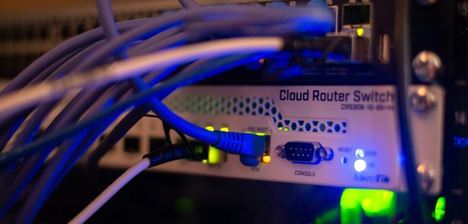 a close up of a network with wires connected to it