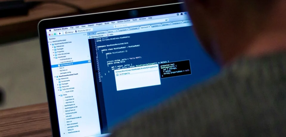 Programmer writing code laptop, location