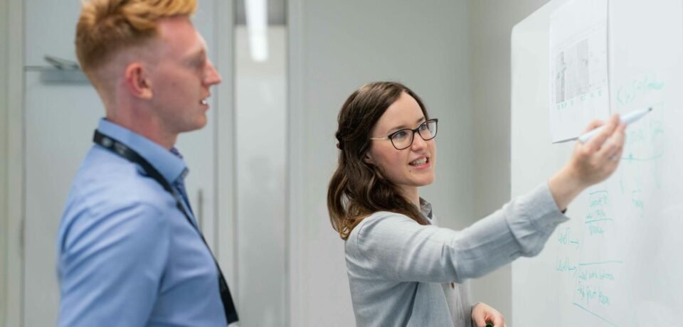 female engineer holding presentation